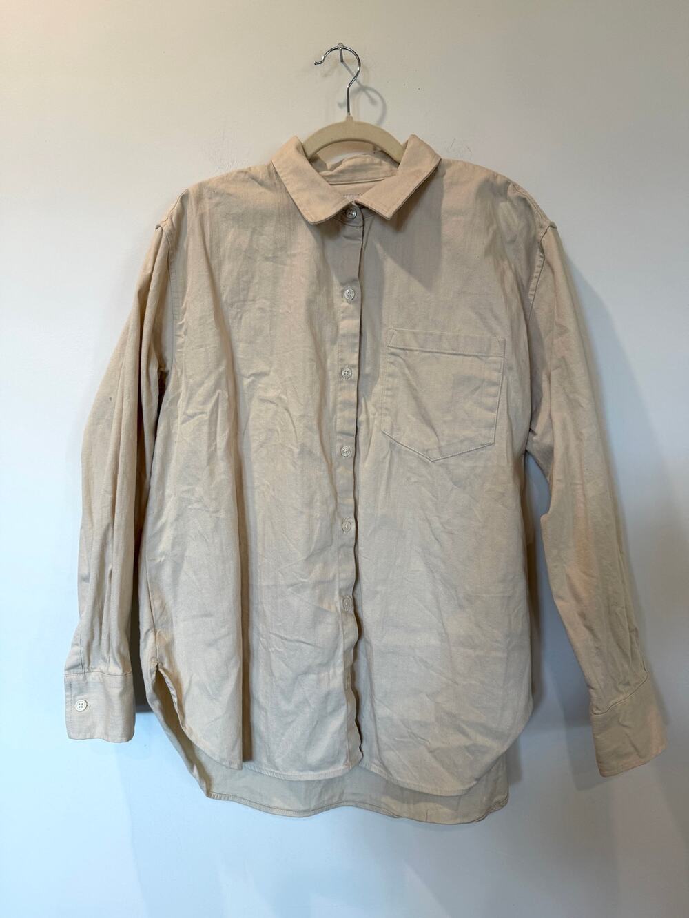 Banana Republic 100% cotton oversized thick button down shirt L Tan Beige